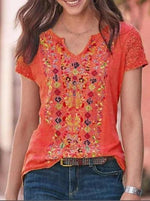 Load image into Gallery viewer, Blouse red cotton blend round neck casual

