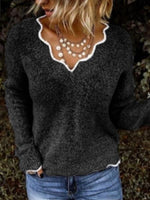 Load image into Gallery viewer, Casual Wave V-neck Solid Color Long Sleeved Sweater
