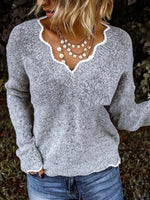 Load image into Gallery viewer, Casual Wave V-neck Solid Color Long Sleeved Sweater
