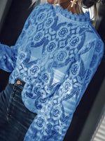 Load image into Gallery viewer, Band Collar Decorative Lace Lace Plain Blouses  | ZDT
