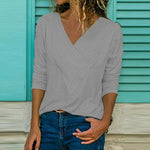 Load image into Gallery viewer, Brief V Neck Long Sleeve Plain Casual T-Shirts
