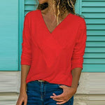 Load image into Gallery viewer, Brief V Neck Long Sleeve Plain Casual T-Shirts
