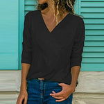 Load image into Gallery viewer, Brief V Neck Long Sleeve Plain Casual T-Shirts

